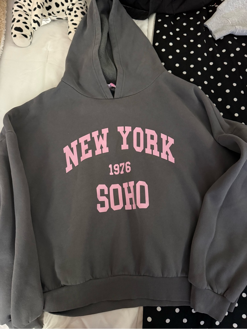 Edikted Gray Hoodie with Pink NEW YORK SOHO Print